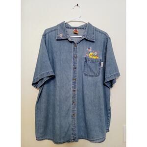 Vintage Y2K Looney Tunes Women's Tweety Bird Embroidered Denim Button Up Shirt